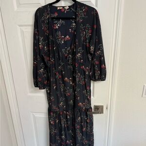 Levi's Black Midi Sundress with Plunge Neckline and Bishop Sleeves